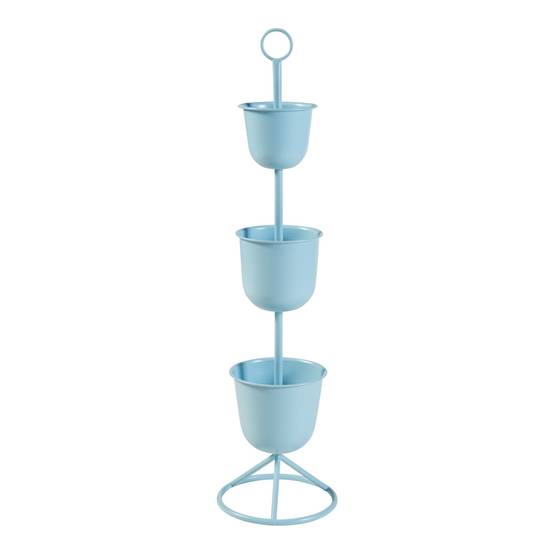 Porte-plantes style intemportel support 110 x 28 cm 3 cache-pots bleu clair - Image 1