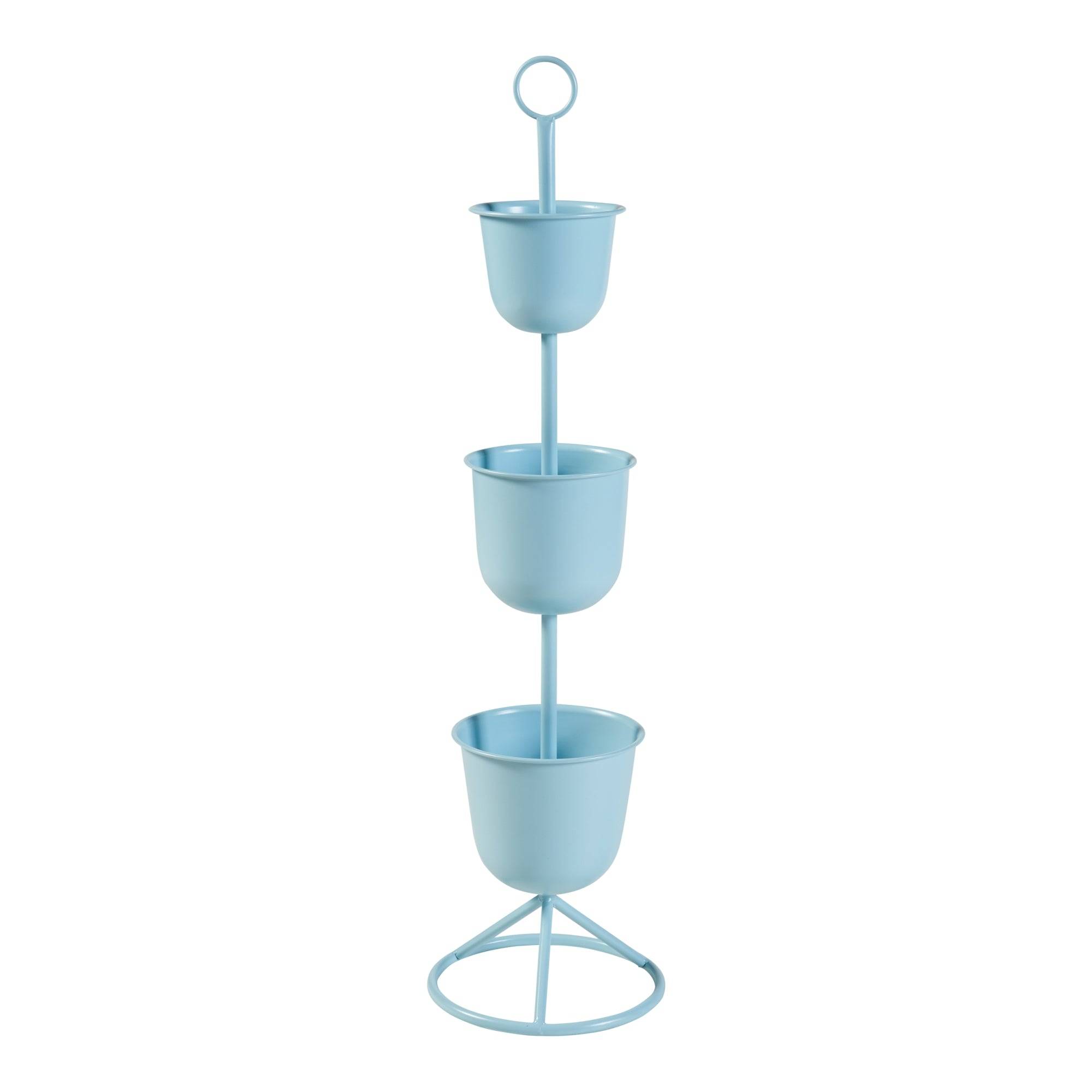 Porte-plantes style intemportel support 110 x 28 cm 3 cache-pots bleu clair - Image 1