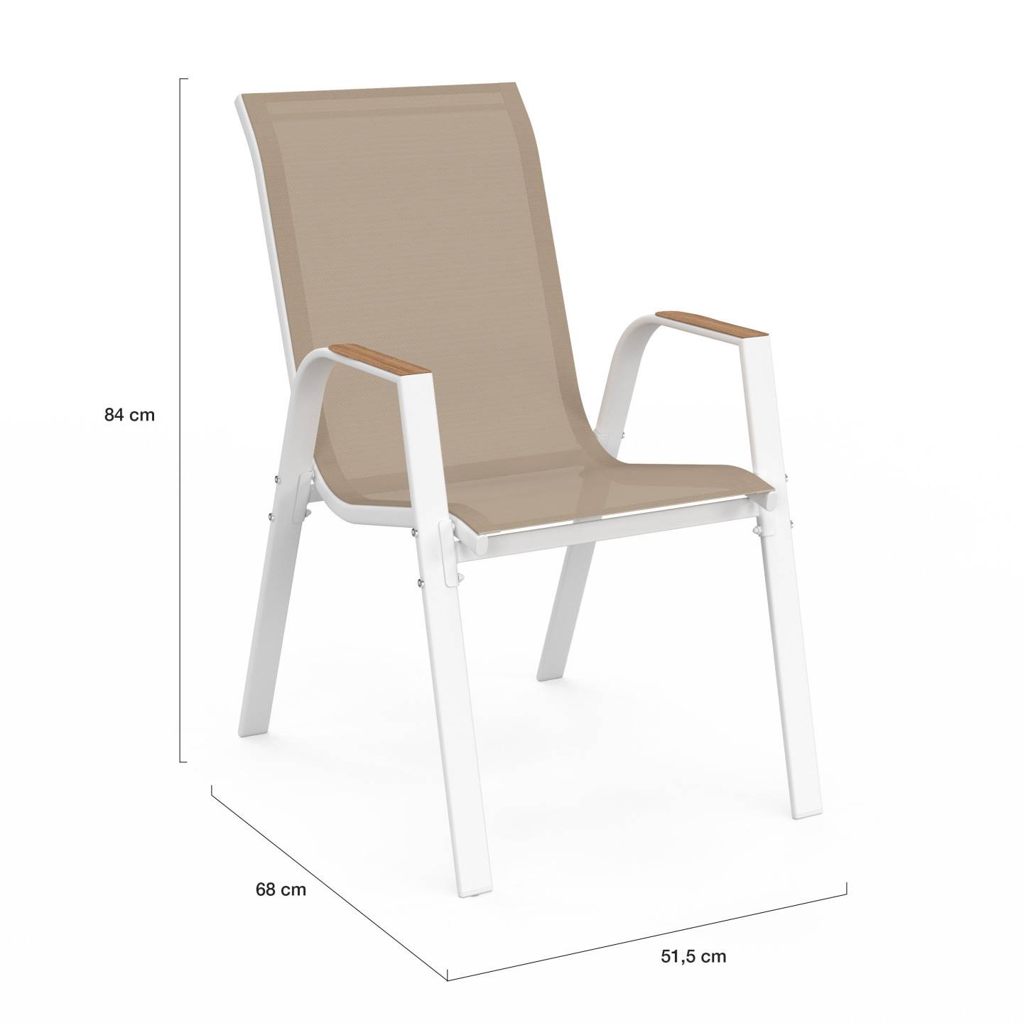 Salon de jardin NOUMEA table 190 cm plateau verre trempé effet bois et 8 chaises empilables blanc et bois - Image 6