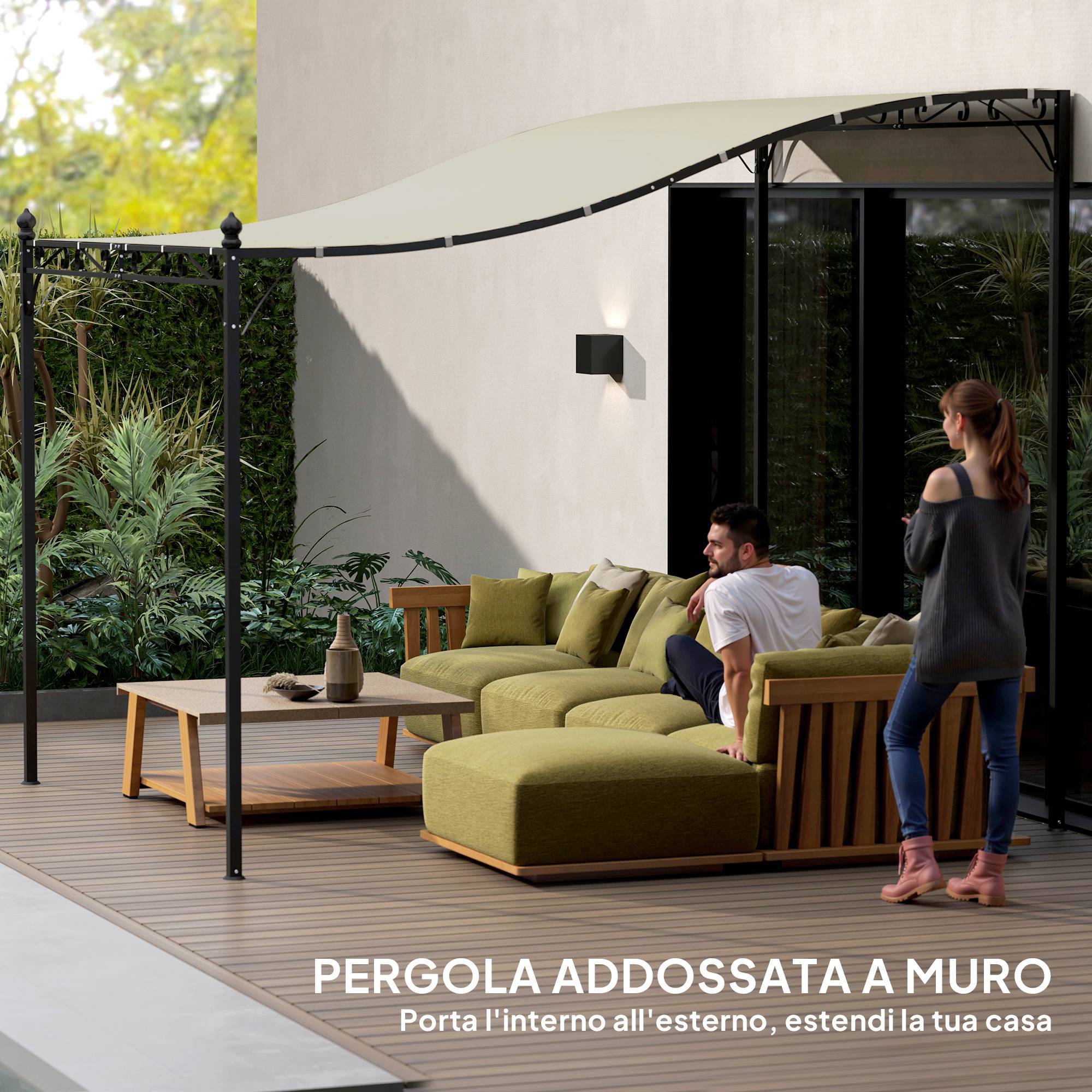 Pergola Adossée Courbée Métal Terrasse Anti-Pluie 298x248cm Crème - ComfortXL Outdoor Living - Image 8