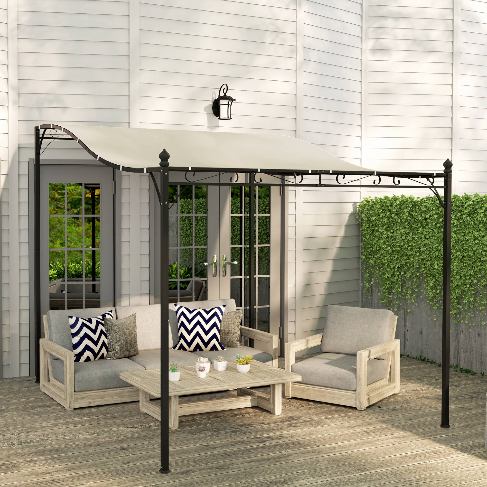 Pergola Adossée Courbée Métal Terrasse Anti-Pluie 298x248cm Crème - ComfortXL Outdoor Living - Image 4