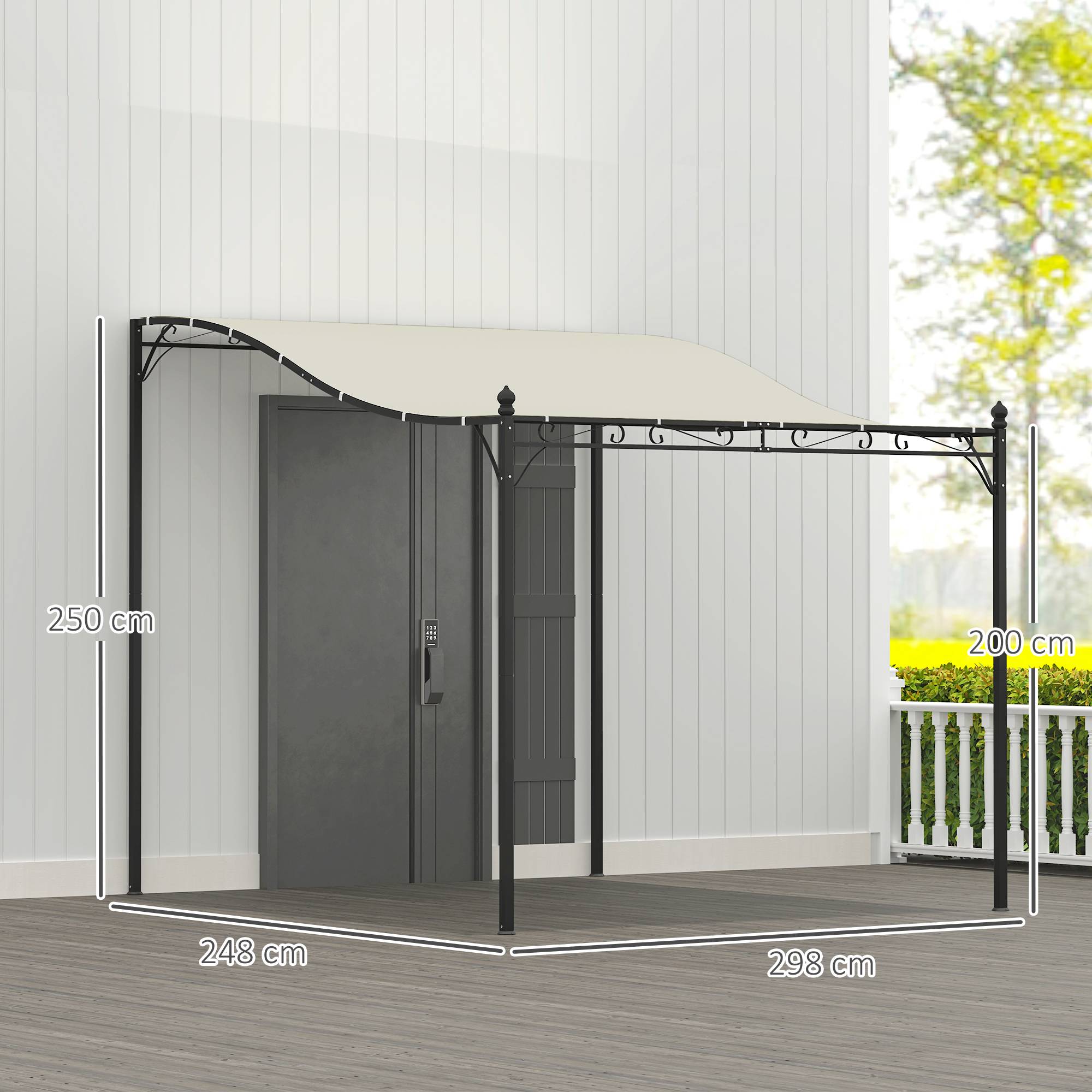 Pergola Adossée Courbée Métal Terrasse Anti-Pluie 298x248cm Crème - ComfortXL Outdoor Living - Image 5