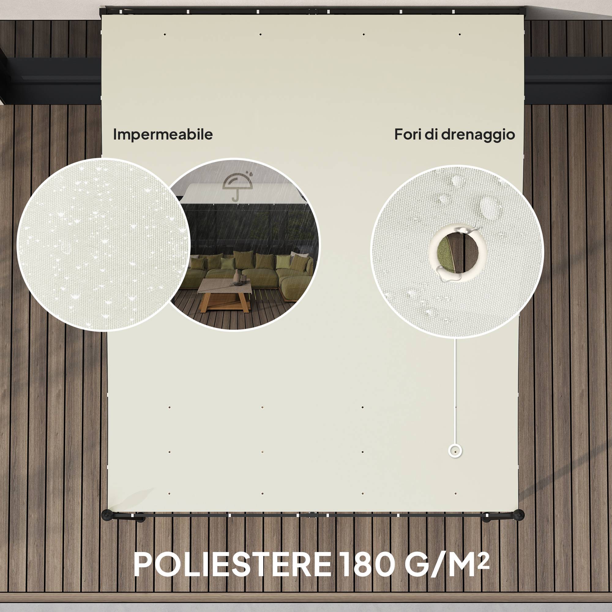 Pergola Adossée Courbée Métal Terrasse Anti-Pluie 298x248cm Crème - ComfortXL Outdoor Living - Image 6