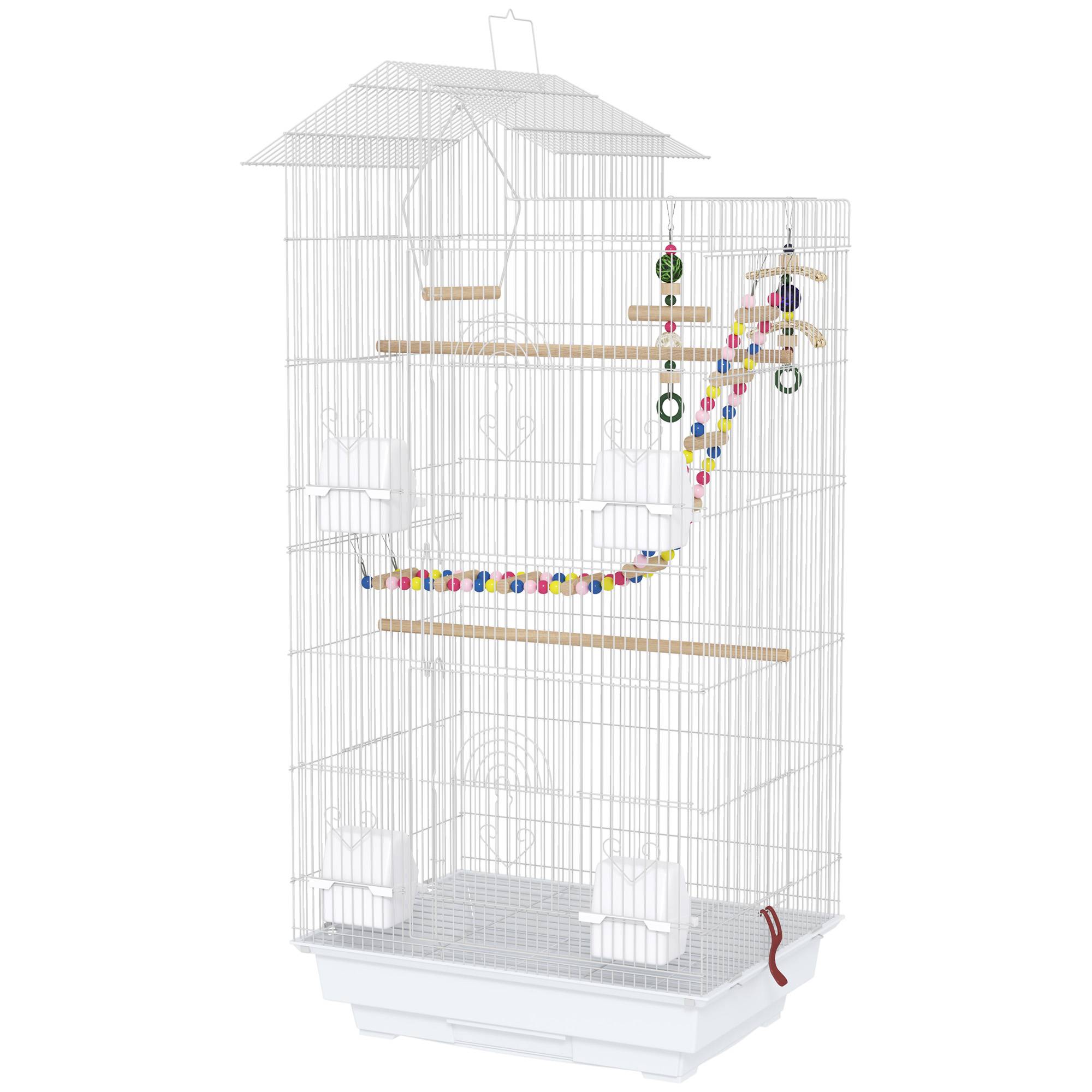 Sans Marque - Cage à oiseaux 46 x 36 x 100 cm 4 mangeoires 3 perchoirs cage pour perruche calopsitte conure pinson canaris - Image 2