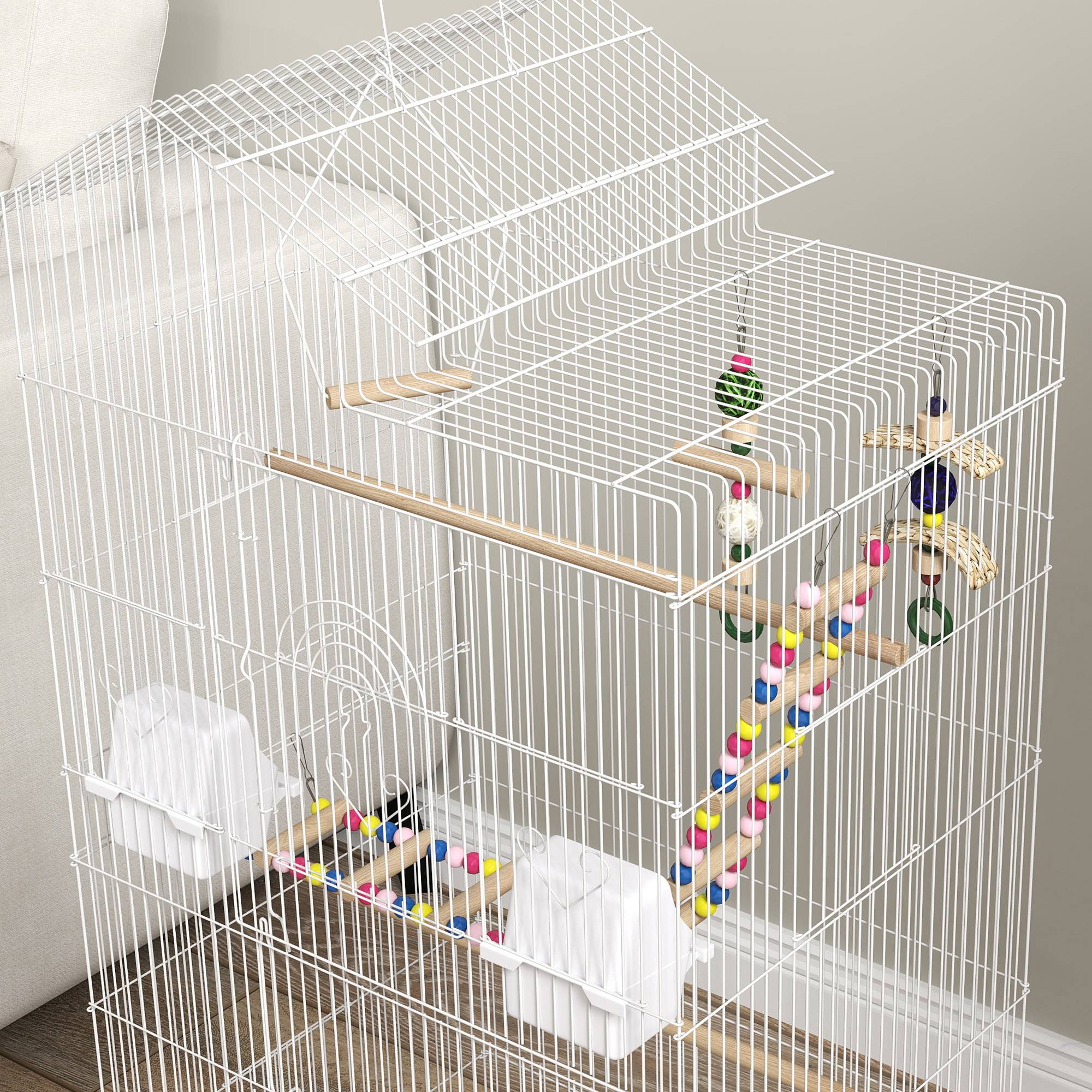 Sans Marque - Cage à oiseaux 46 x 36 x 100 cm 4 mangeoires 3 perchoirs cage pour perruche calopsitte conure pinson canaris - Image 10