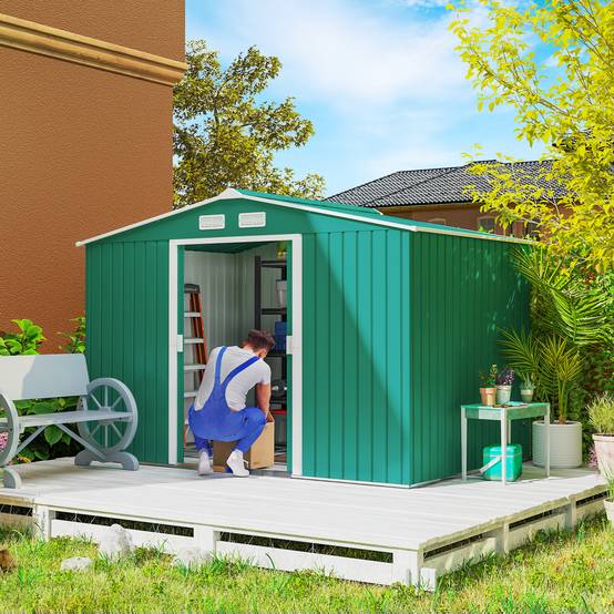 Remise de jardin 4,9 m² 277x195x192 cm 2 portes coulissantes base renforcée sol non inclus vert foncé - Image 3