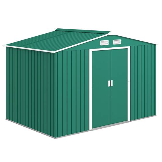 Remise de jardin 4,9 m² 277x195x192 cm 2 portes coulissantes base renforcée sol non inclus vert foncé - Image 1