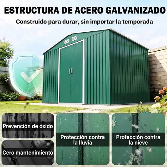 Remise de jardin 4,9 m² 277x195x192 cm 2 portes coulissantes base renforcée sol non inclus vert foncé - Image 6