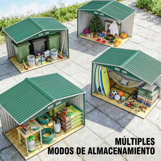 Remise de jardin 4,9 m² 277x195x192 cm 2 portes coulissantes base renforcée sol non inclus vert foncé - Image 9