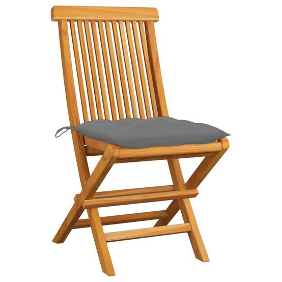 Chaises de jardin pliables en teck massif et coussins gris 47 x 60 x 89 cm - PANGIVO - Image 2
