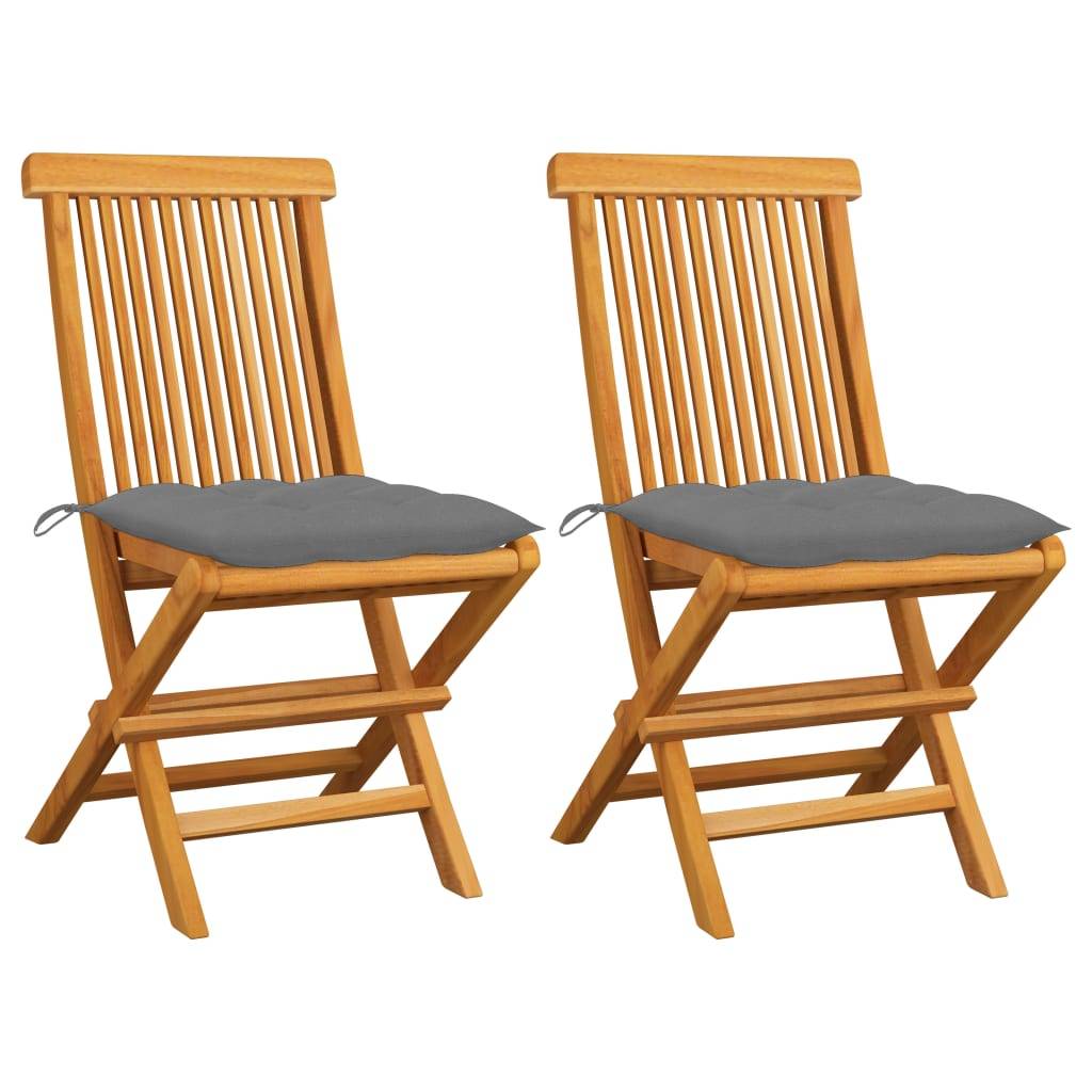 Chaises de jardin pliables en teck massif et coussins gris 47 x 60 x 89 cm - PANGIVO