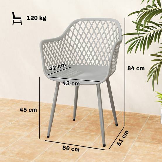 Ensemble de chaises de jardin de 4 chaises de jardin en plastique résistantes aux UV avec dossier d’accoudoir de 56 x 51 x 84 cm gris - Image 3