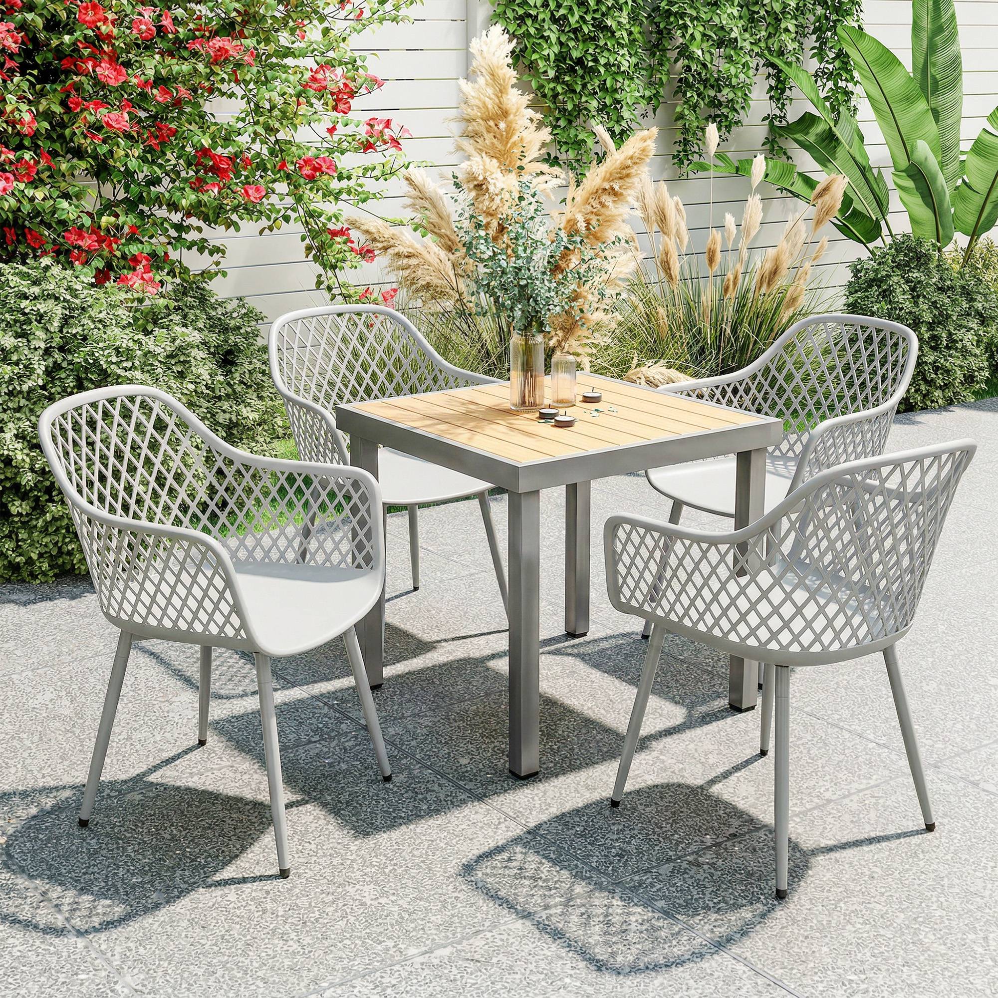 Ensemble de chaises de jardin de 4 chaises de jardin en plastique résistantes aux UV avec dossier d’accoudoir de 56 x 51 x 84 cm gris - Image 2