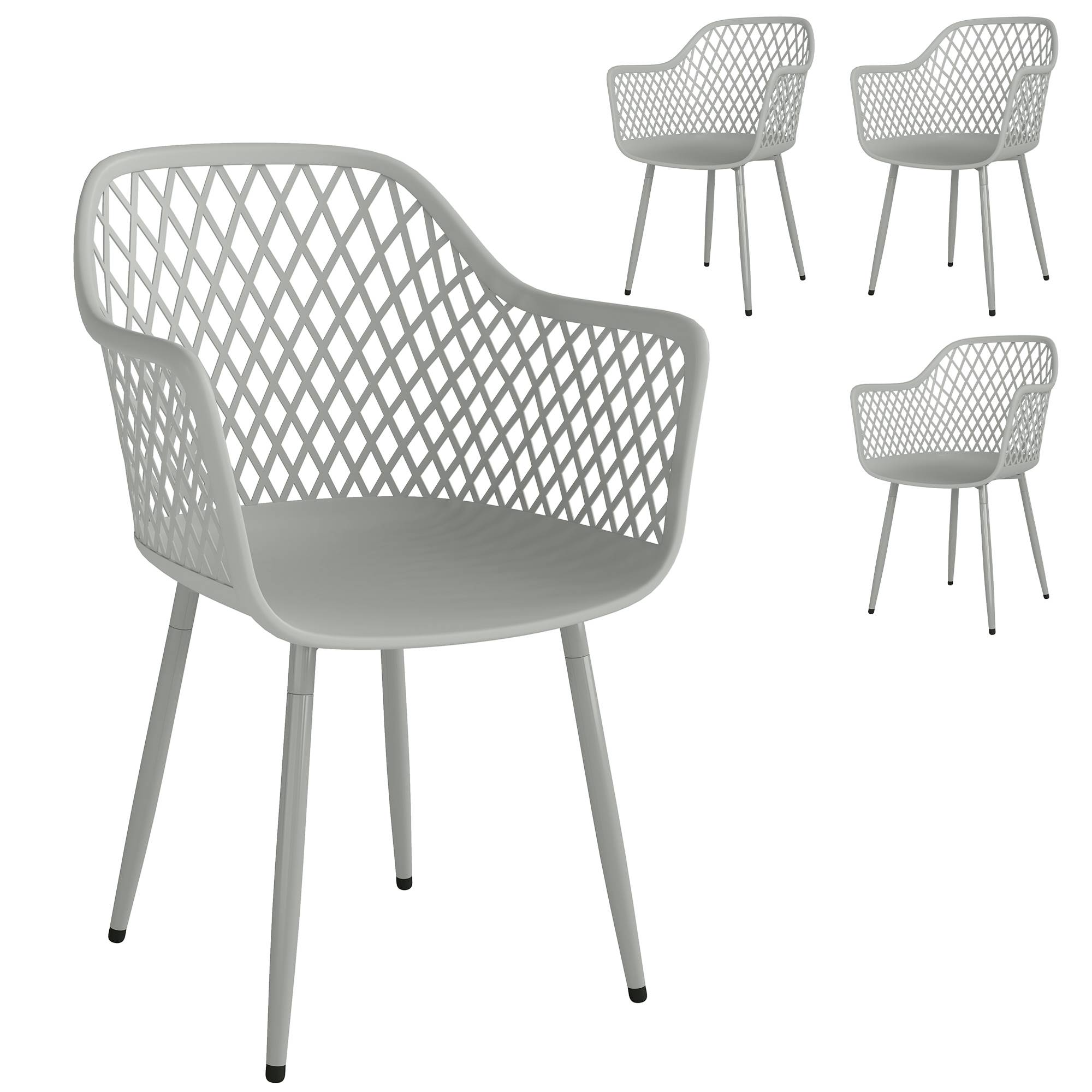 Ensemble de chaises de jardin de 4 chaises de jardin en plastique résistantes aux UV avec dossier d’accoudoir de 56 x 51 x 84 cm gris - Image 1
