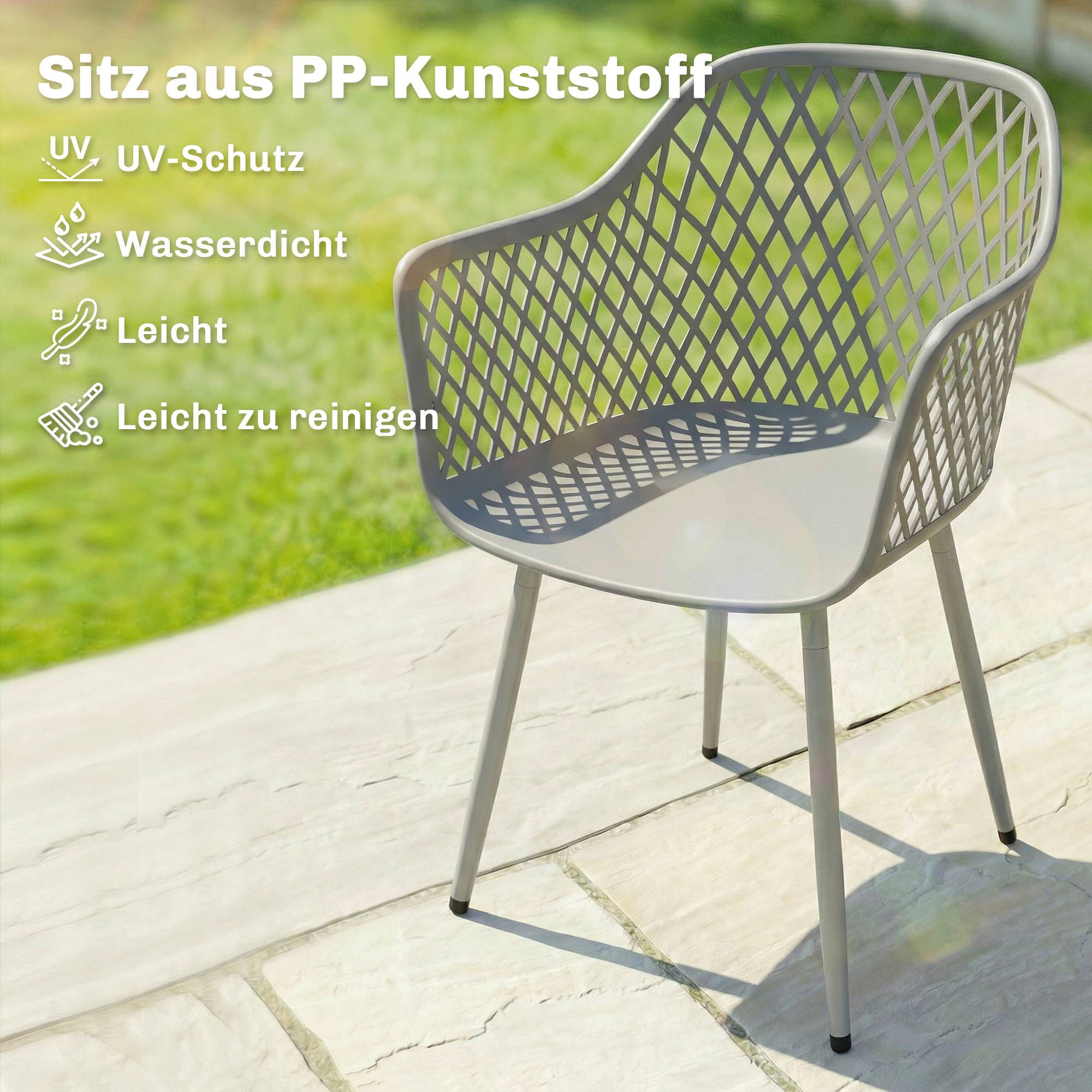 Ensemble de chaises de jardin de 4 chaises de jardin en plastique résistantes aux UV avec dossier d’accoudoir de 56 x 51 x 84 cm gris - Image 4