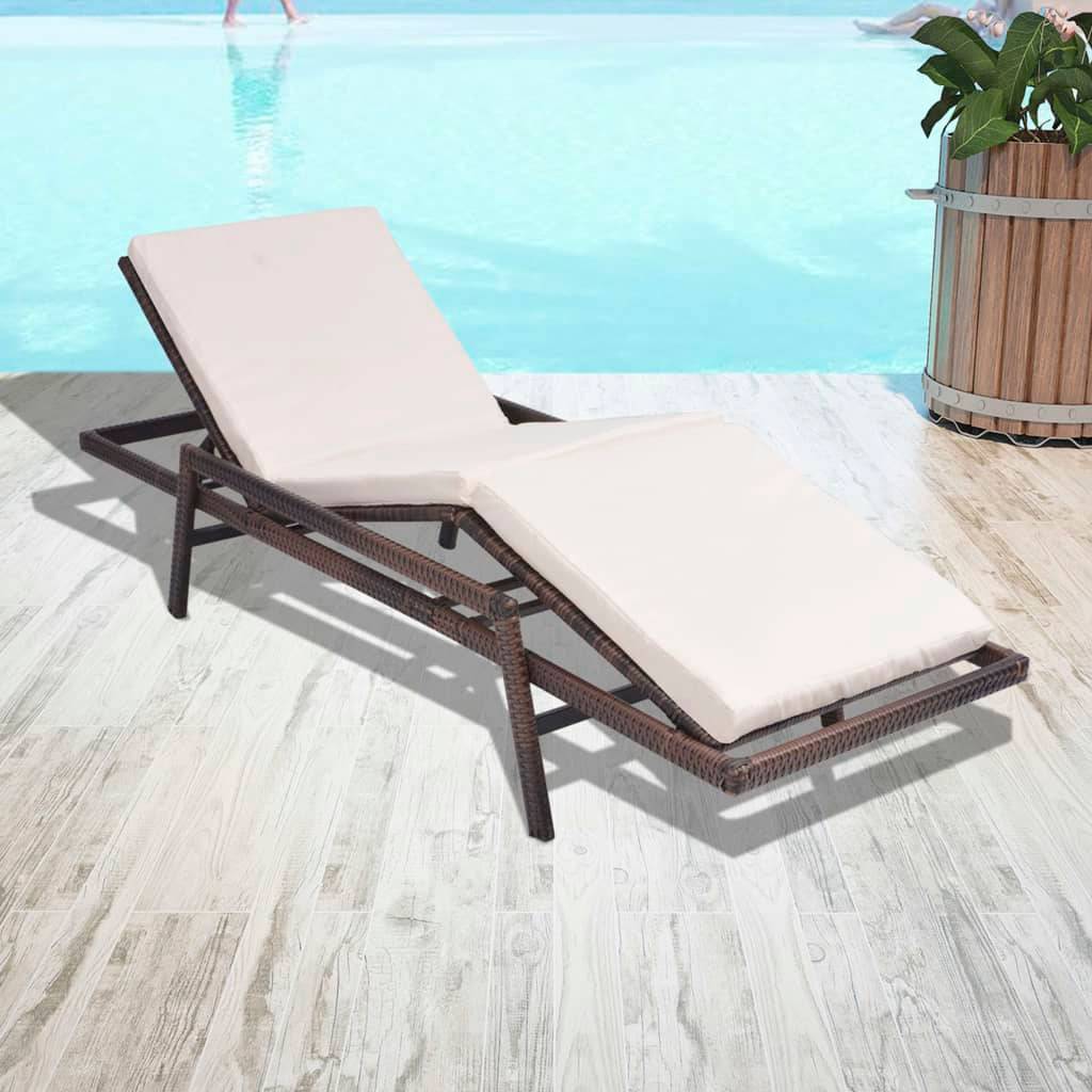 Vidaxl - Chaise longue avec coussin Résine tressée Marron vidaXL 43107 - Image 1