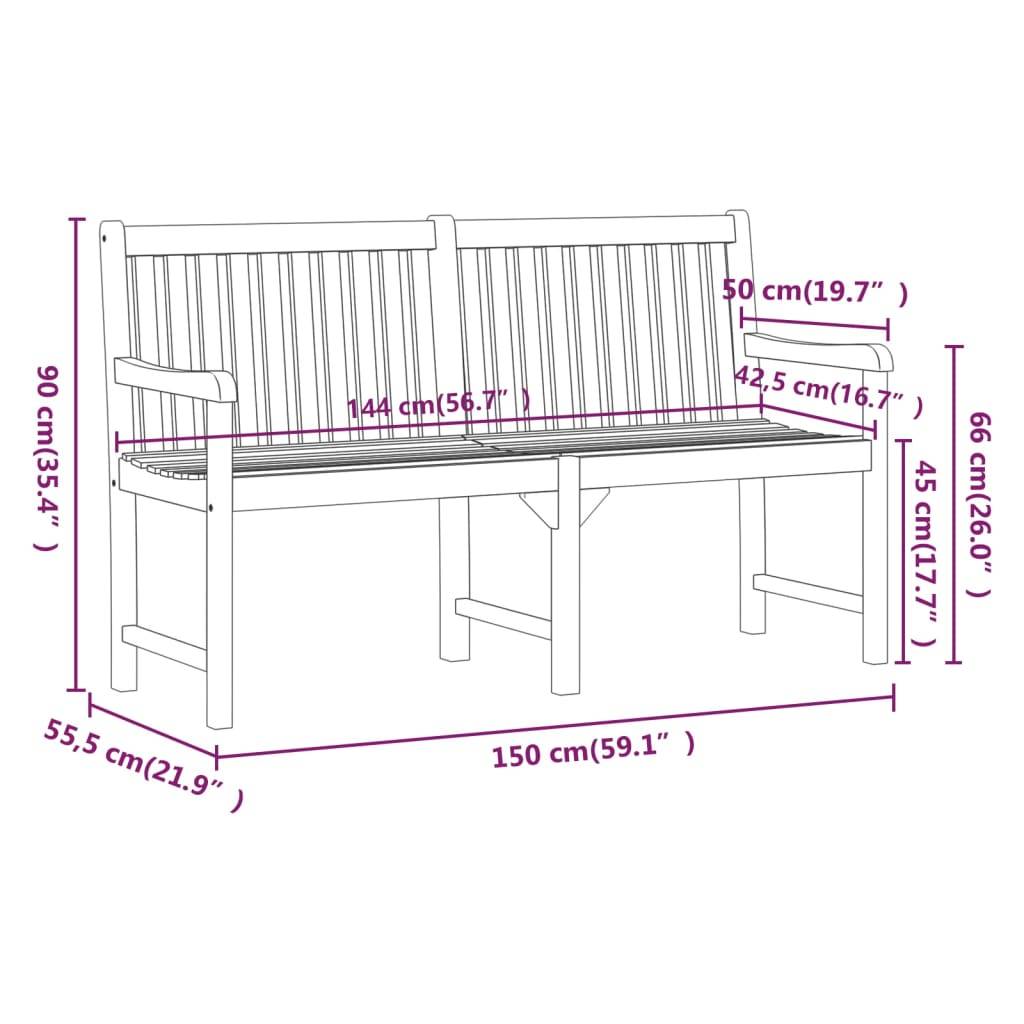 PANGIVO - Banc de jardin bois d'acacia naturels 150 x 55.5 x 90 cm, Poids:17kg - PANGIVO - Image 7