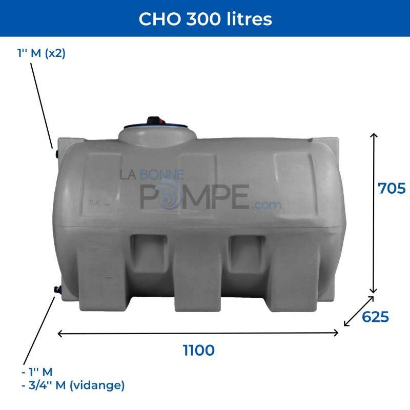 Cuve récupération eau de pluie 300L - Réservoir aérien horizontal Gris - Polyéthylène - ELBI CHO - Image 2