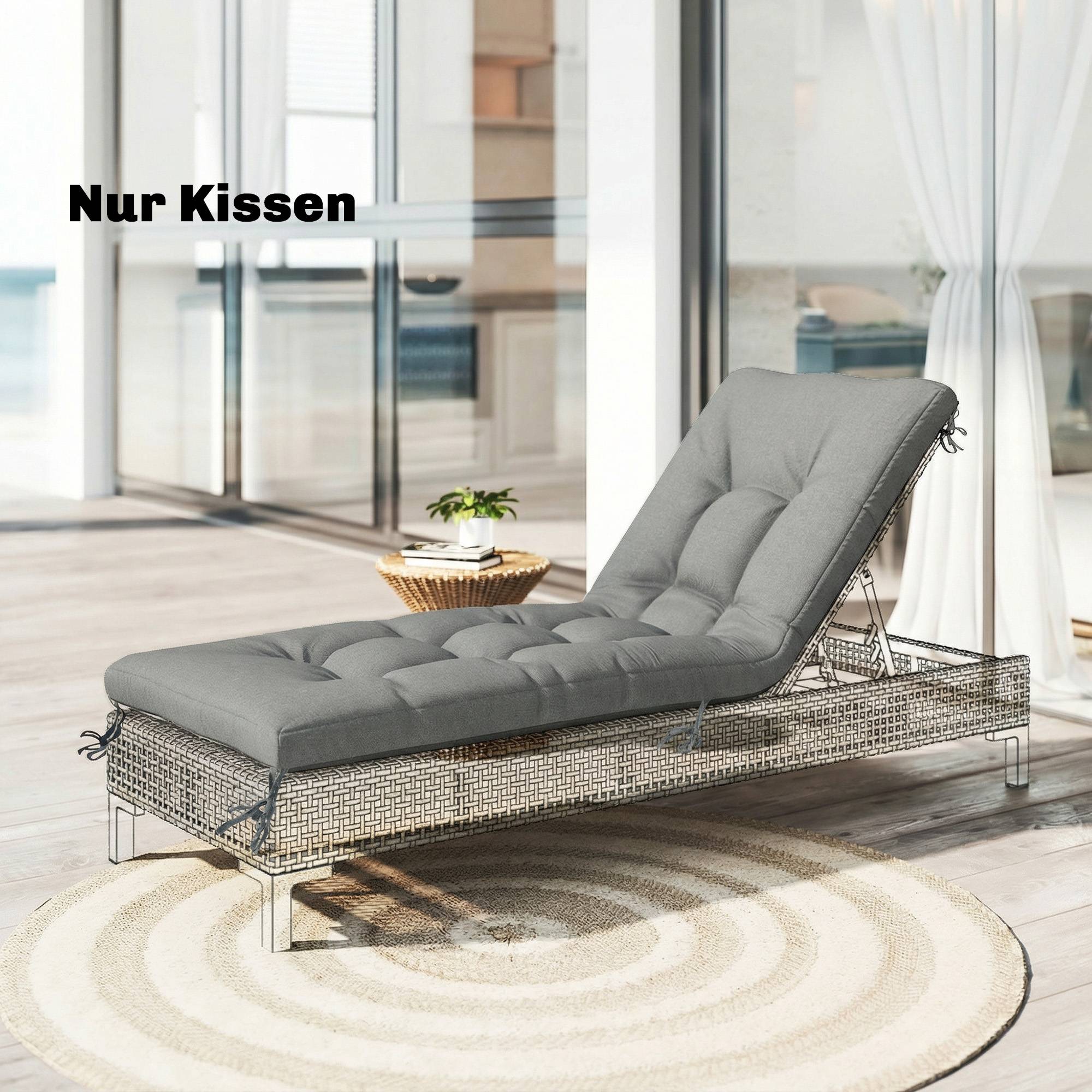 Coussin de palette amovible avec sangles de fixation, compatible avec la plupart des chaises longues, 198 x 65 x 13 cm, gris clair - Image 3