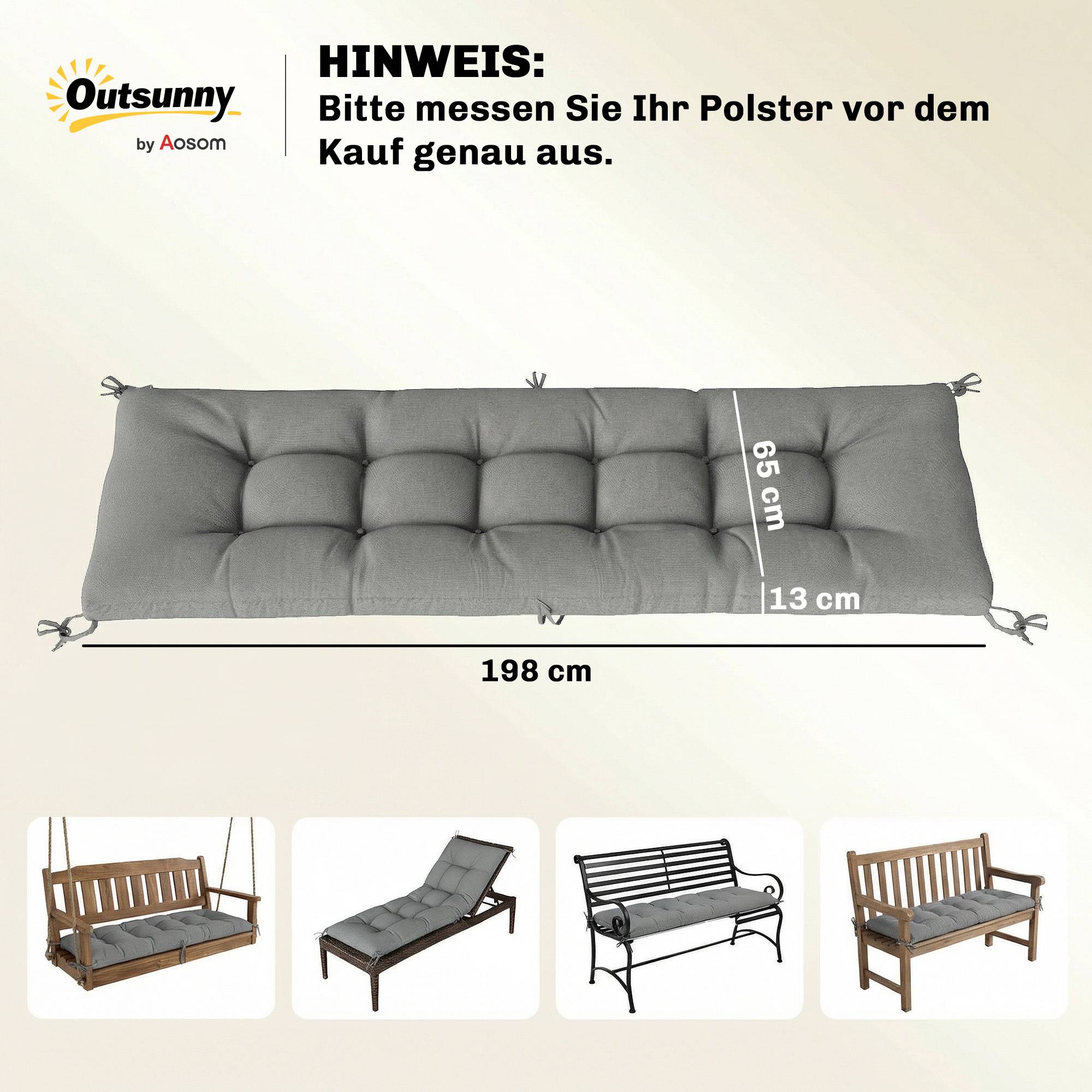 Coussin de palette amovible avec sangles de fixation, compatible avec la plupart des chaises longues, 198 x 65 x 13 cm, gris clair - Image 5