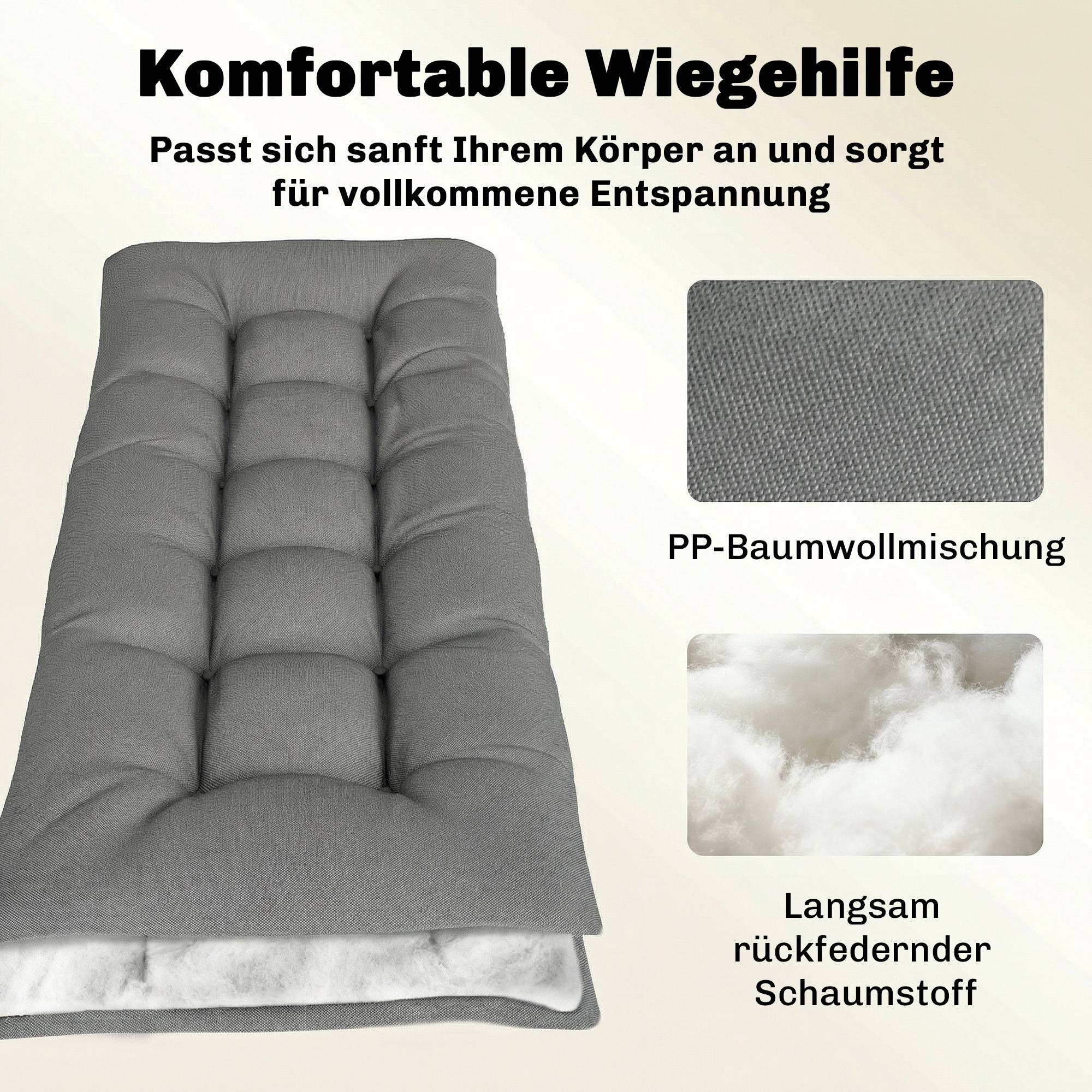 Coussin de palette amovible avec sangles de fixation, compatible avec la plupart des chaises longues, 198 x 65 x 13 cm, gris clair - Image 7