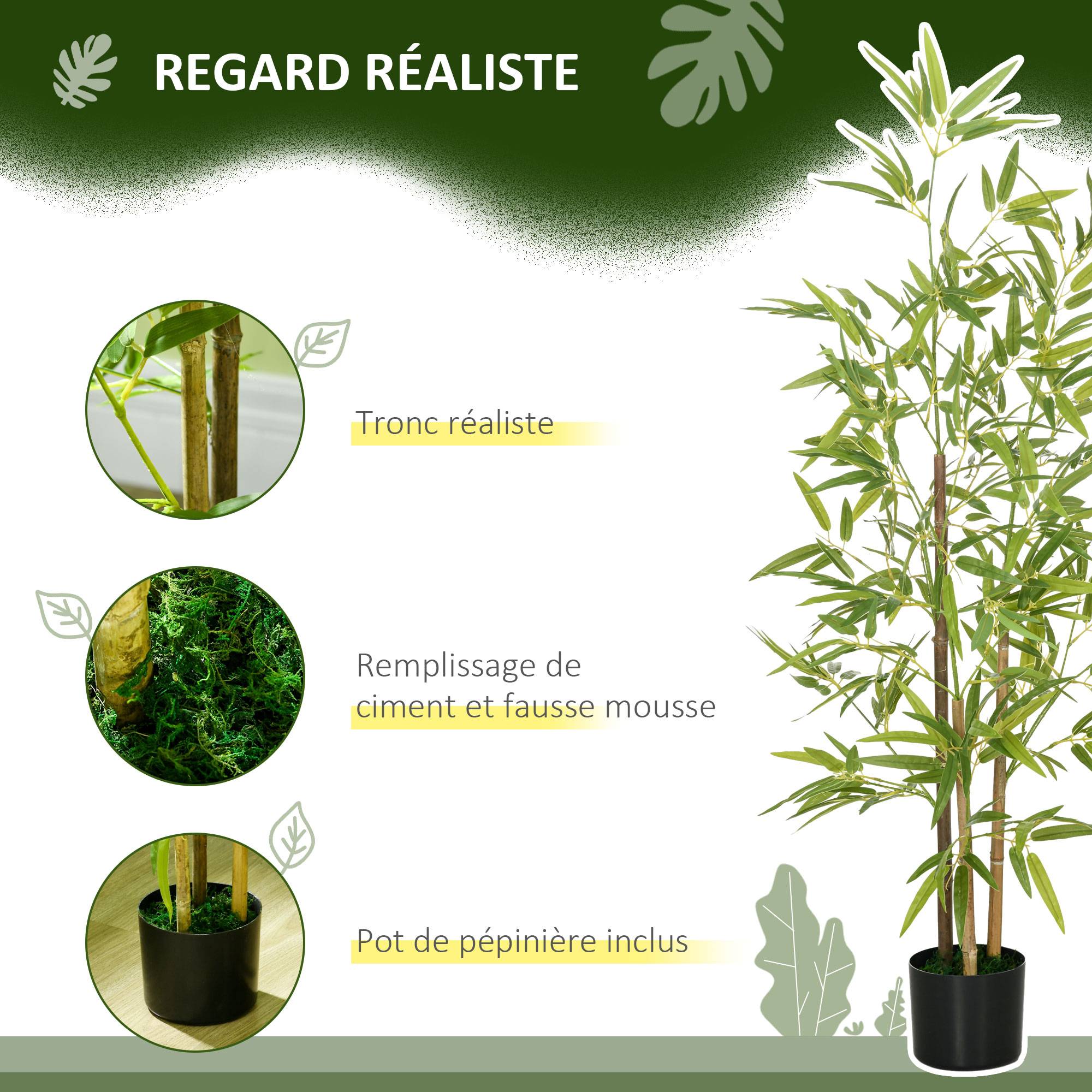 Plante artificielle Bambou arbre artificiel hauteur 120 cm avec pot, décoration interieur, très réaliste - Image 7