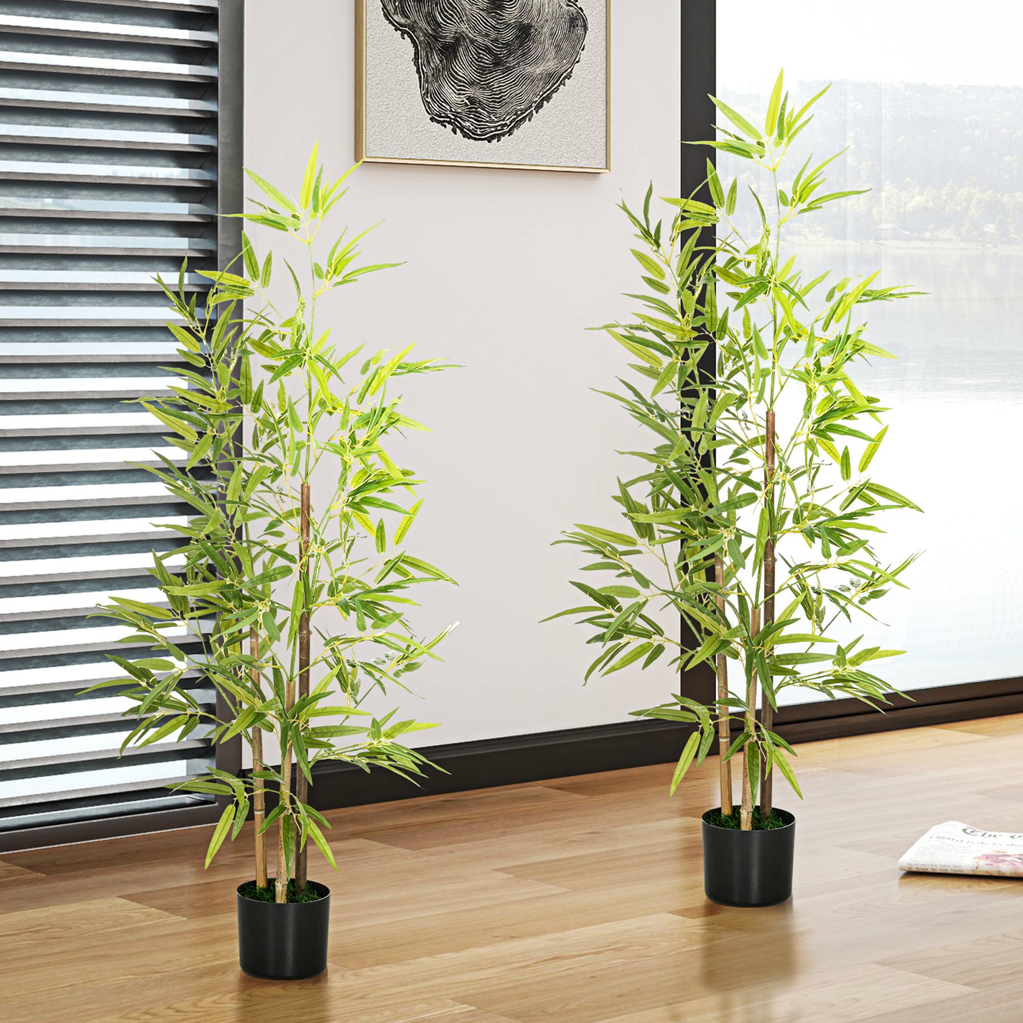 Plante artificielle Bambou arbre artificiel hauteur 120 cm avec pot, décoration interieur, très réaliste - Image 6