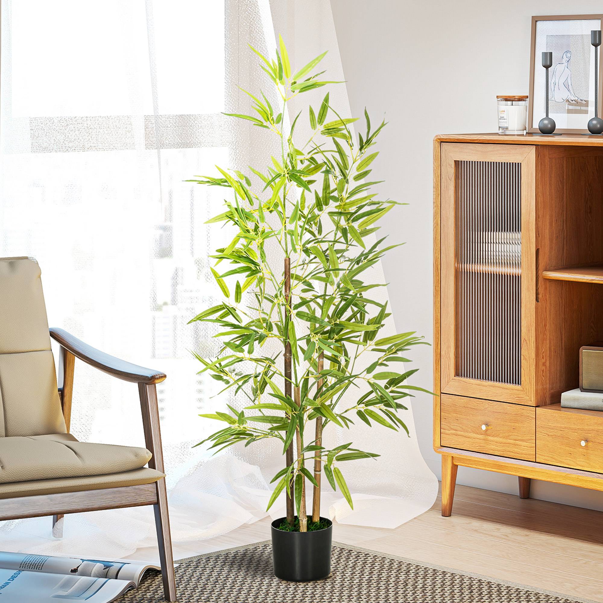 Plante artificielle Bambou arbre artificiel hauteur 120 cm avec pot, décoration interieur, très réaliste - Image 9
