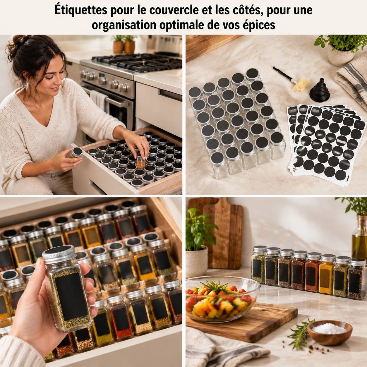 Set de 36 Pots à Épices en Verre Hermétiques avec Couvercles et Étiquettes - Image 6