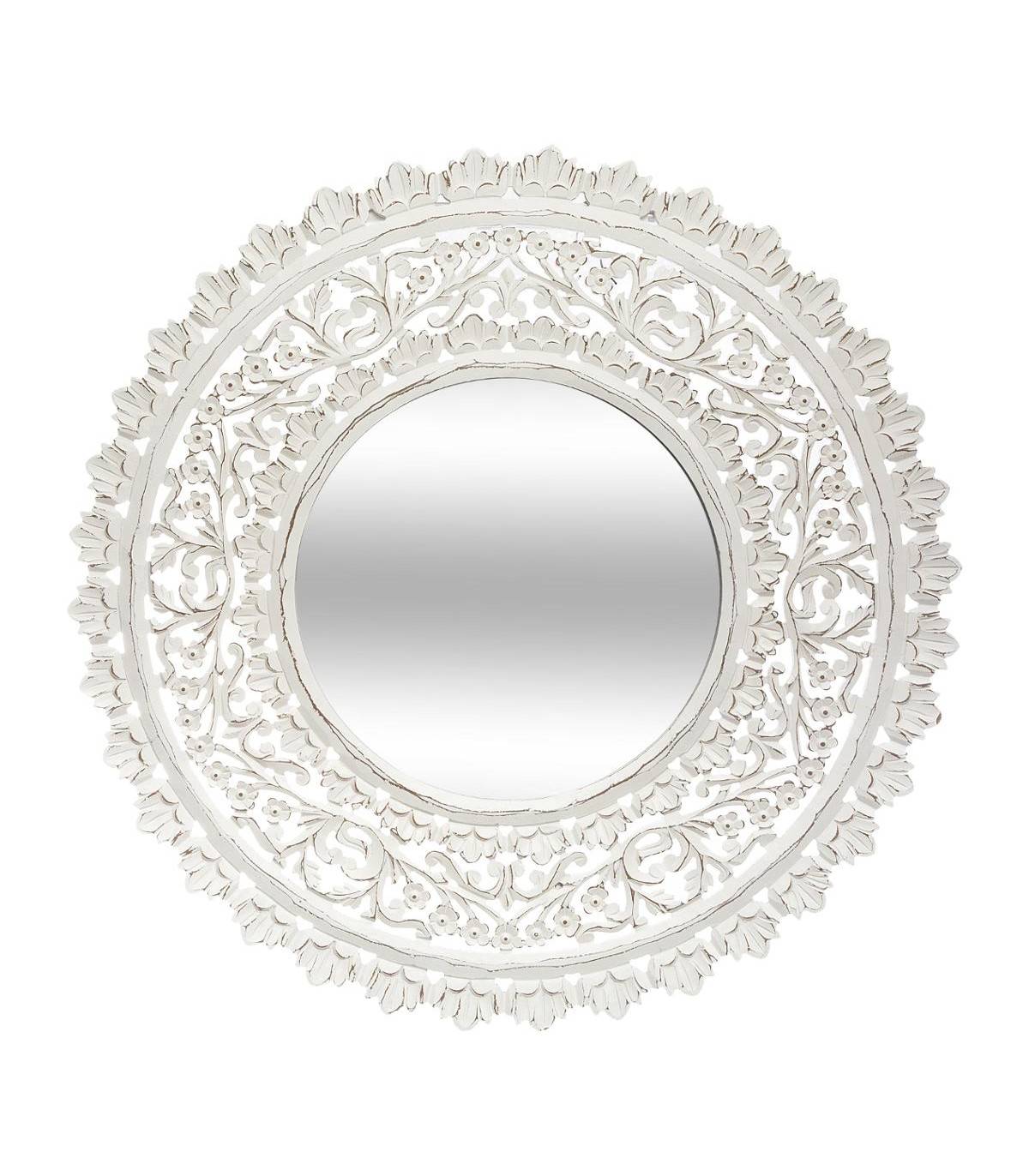 Grand Miroir mural Blanc aspect vieilli en Bois ajouré D 90 cm - Image 1