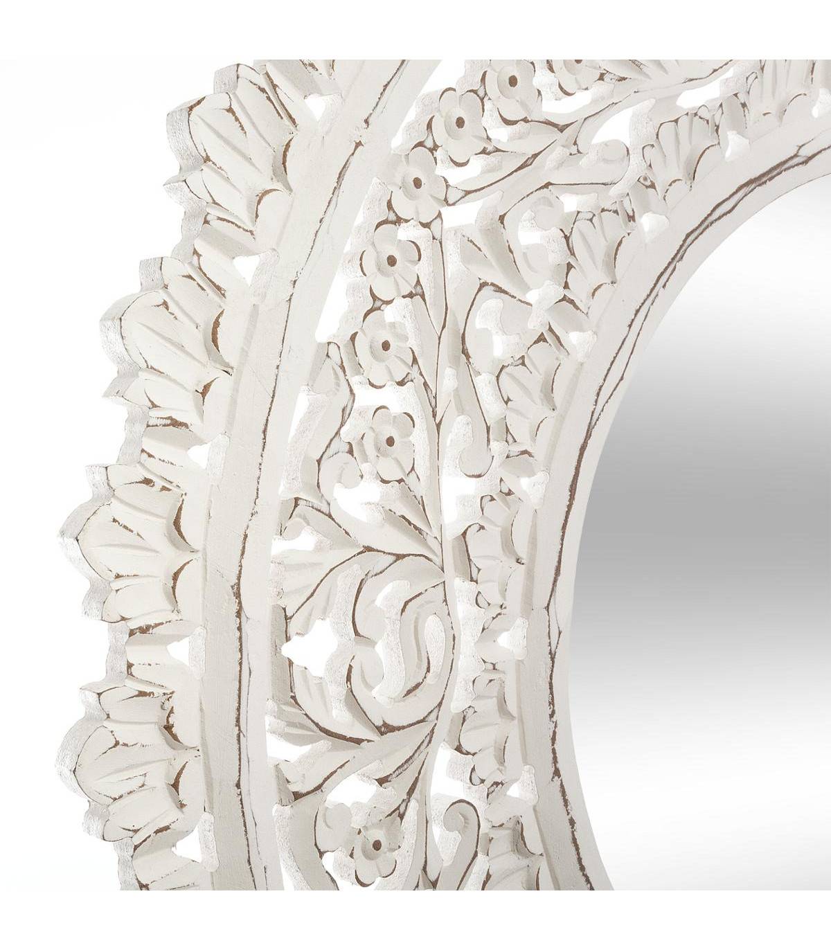 Grand Miroir mural Blanc aspect vieilli en Bois ajouré D 90 cm - Image 2