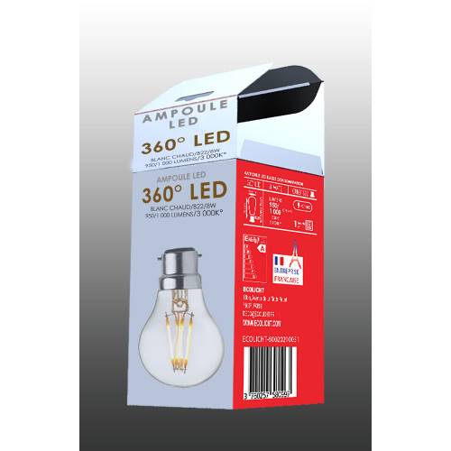 Ampoule Lampe B22 LED Filament droits 8W classique verre clair ECOLICHT - Image 3