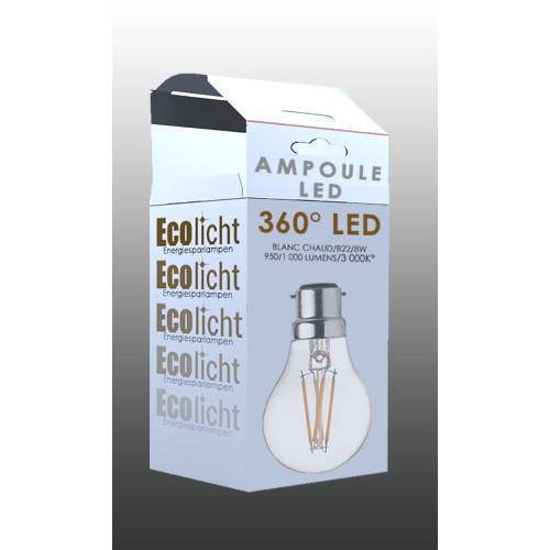 Ampoule Lampe B22 LED Filament droits 8W classique verre clair ECOLICHT - Image 4