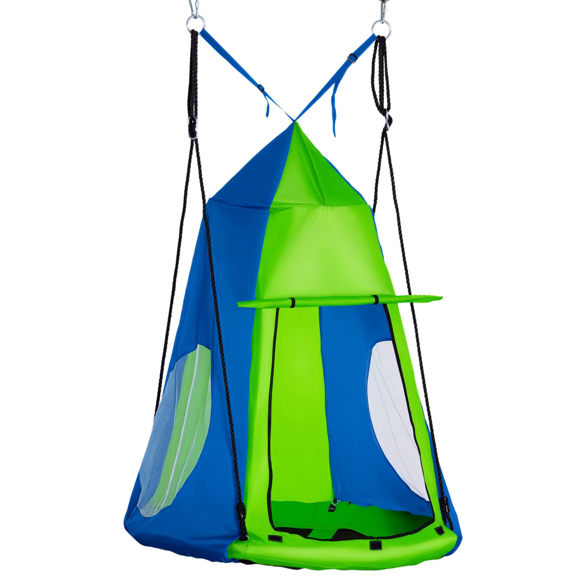 Balançoire ronde nid oiseau tente amovible Ø100 cm 4 anneaux métal Oxford haute densité époxy vert bleu - Image 1