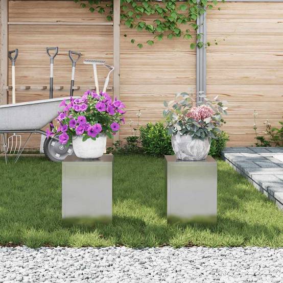 Lot de 2 Porte-pots design en Acier inoxydable Pour Jardin et Balcon en extérieur Argenté 24x24x35 cm – ComfortXL Outdoor Living - Image 4