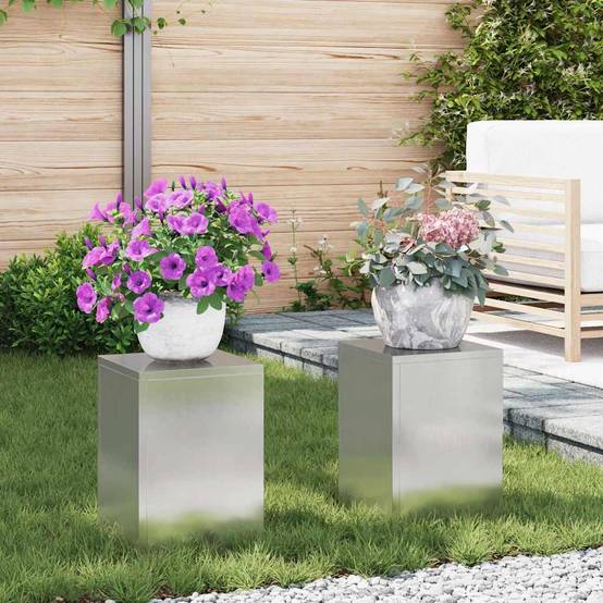 Lot de 2 Porte-pots design en Acier inoxydable Pour Jardin et Balcon en extérieur Argenté 24x24x35 cm – ComfortXL Outdoor Living - Image 1