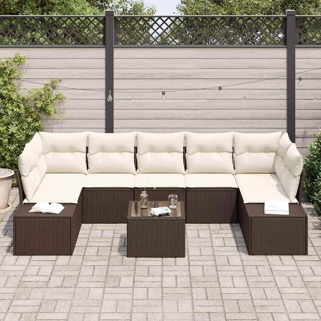 Ensemble Détente Terrasse 8 Éléments Polyrotin Table Relevable Repas Rangement Marron et Crème – ComfortXL Outdoor Living - Image 3