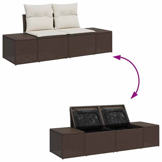 Ensemble Détente Terrasse 8 Éléments Polyrotin Table Relevable Repas Rangement Marron et Crème – ComfortXL Outdoor Living - Image 10