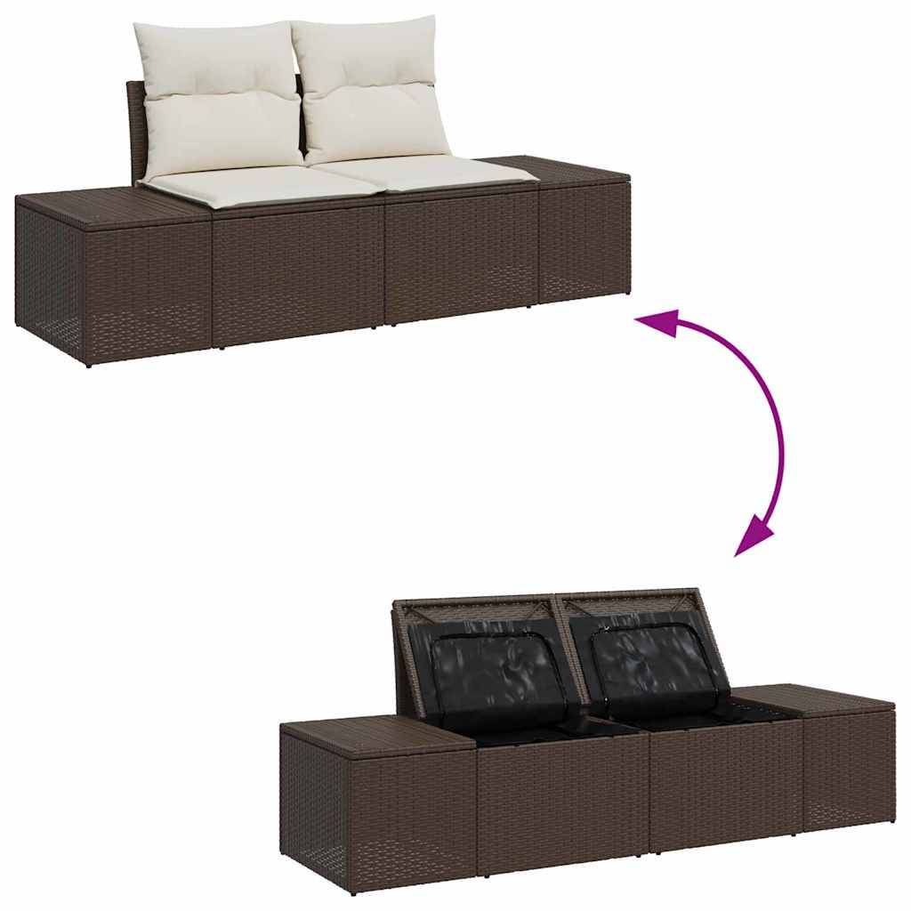 Ensemble Détente Terrasse 8 Éléments Polyrotin Table Relevable Repas Rangement Marron et Crème – ComfortXL Outdoor Living - Image 10