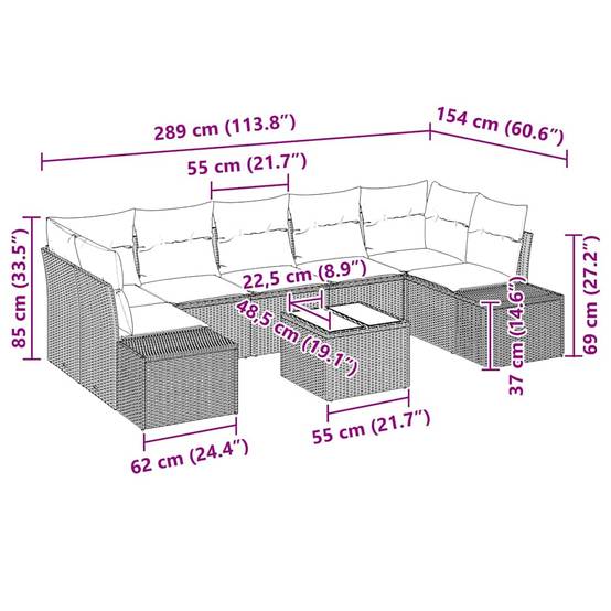 Ensemble Détente Terrasse 8 Éléments Polyrotin Table Relevable Repas Rangement Marron et Crème – ComfortXL Outdoor Living - Image 9