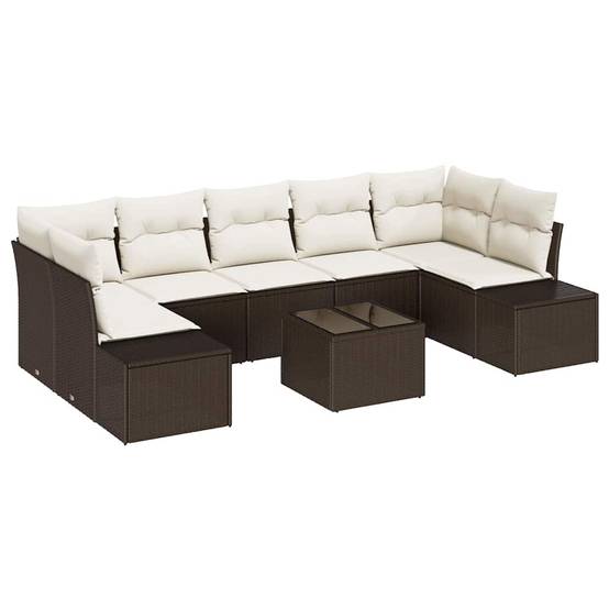 Ensemble Détente Terrasse 8 Éléments Polyrotin Table Relevable Repas Rangement Marron et Crème – ComfortXL Outdoor Living - Image 2