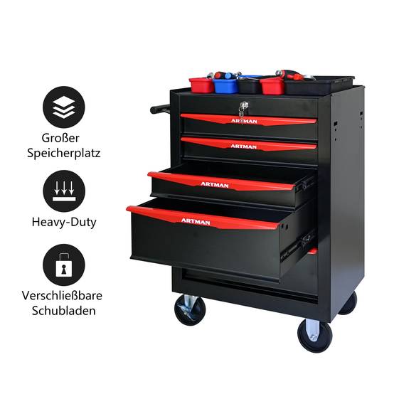 Servante d'atelier acier garage rangement 5 tiroirs 60x33x77cm noir rouge - ComfortXL Outdoor Living - Image 8