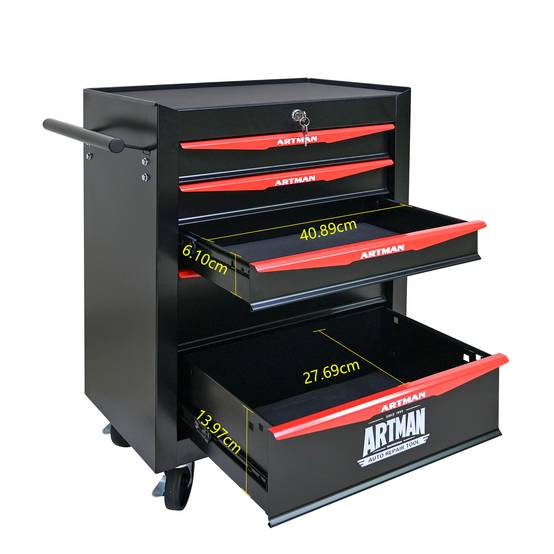 Servante d'atelier acier garage rangement 5 tiroirs 60x33x77cm noir rouge - ComfortXL Outdoor Living - Image 4