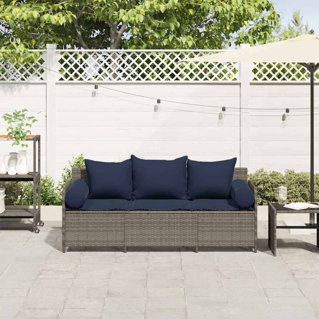 ComfortXL - Canapé Extérieur 3 Places Résine Tressée Grise & Tissu Polyester Résistant pour Jardin ou Véranda Bleu – ComfortXL Outdoor Living - Image 3
