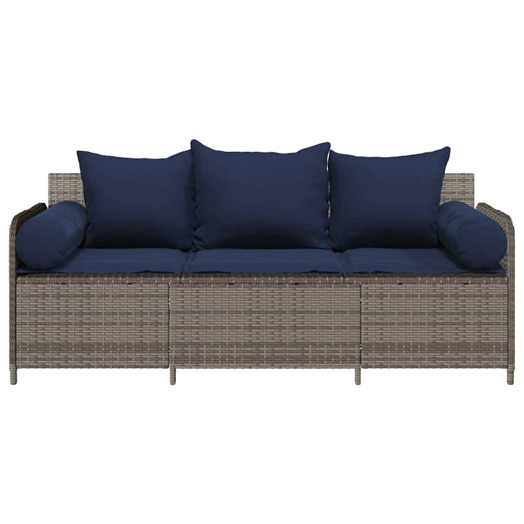ComfortXL - Canapé Extérieur 3 Places Résine Tressée Grise & Tissu Polyester Résistant pour Jardin ou Véranda Bleu – ComfortXL Outdoor Living - Image 4