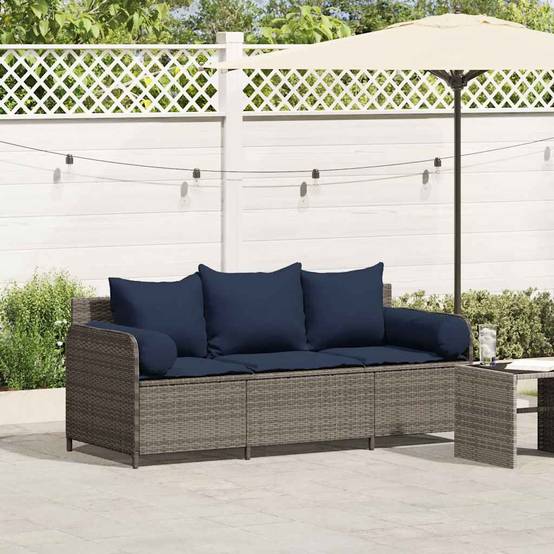ComfortXL - Canapé Extérieur 3 Places Résine Tressée Grise & Tissu Polyester Résistant pour Jardin ou Véranda Bleu – ComfortXL Outdoor Living - Image 1