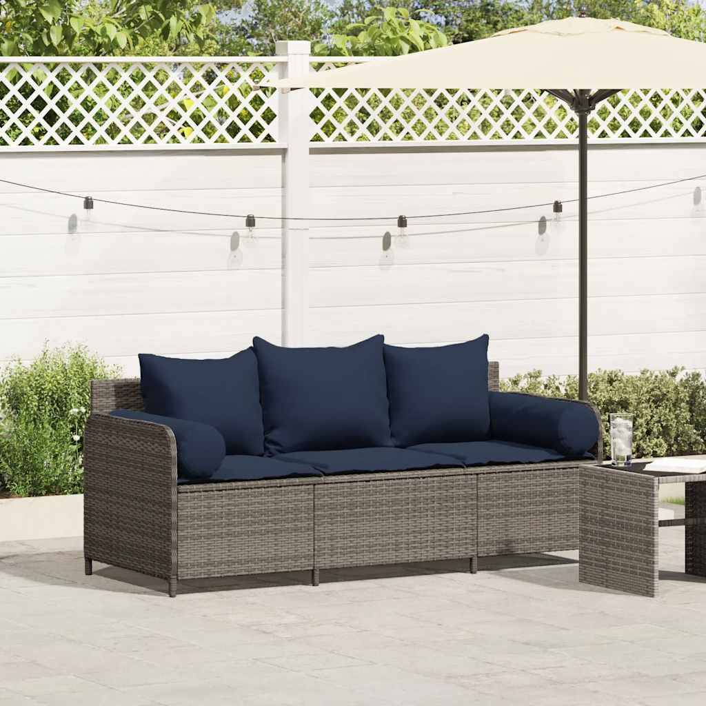 ComfortXL - Canapé Extérieur 3 Places Résine Tressée Grise & Tissu Polyester Résistant pour Jardin ou Véranda Bleu – ComfortXL Outdoor Living - Image 1