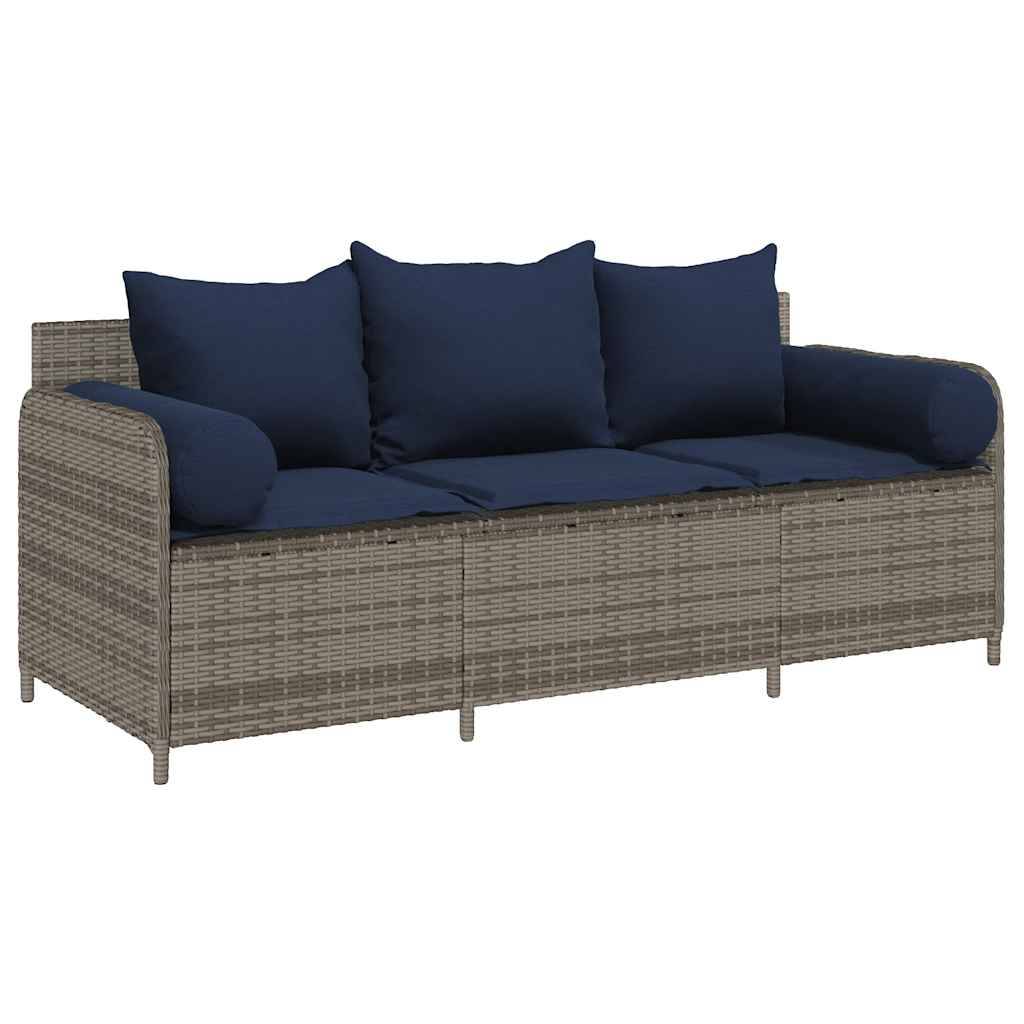 ComfortXL - Canapé Extérieur 3 Places Résine Tressée Grise & Tissu Polyester Résistant pour Jardin ou Véranda Bleu – ComfortXL Outdoor Living - Image 2