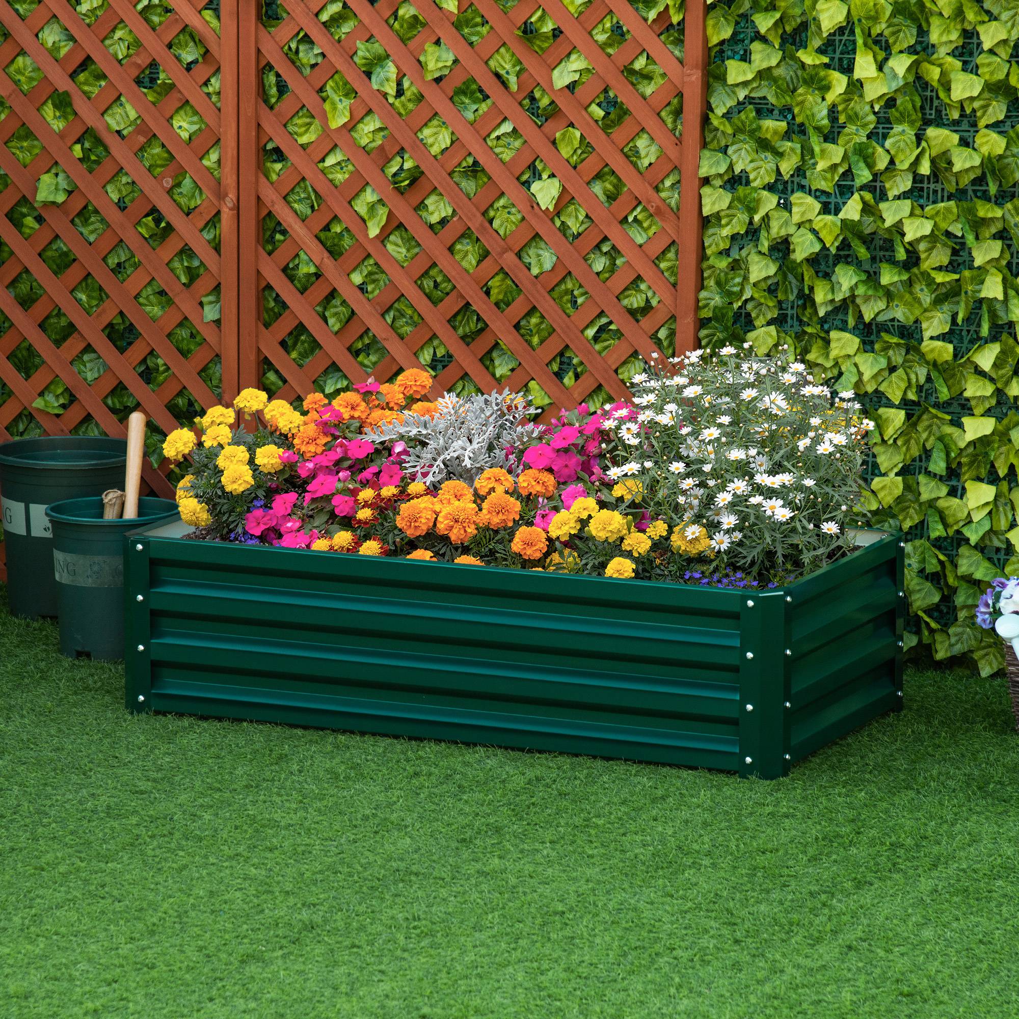 Carré potager acier galvanisé jardin balcon culture légumes 120x60x30,5cm vert - ComfortXL Outdoor Living - Image 1