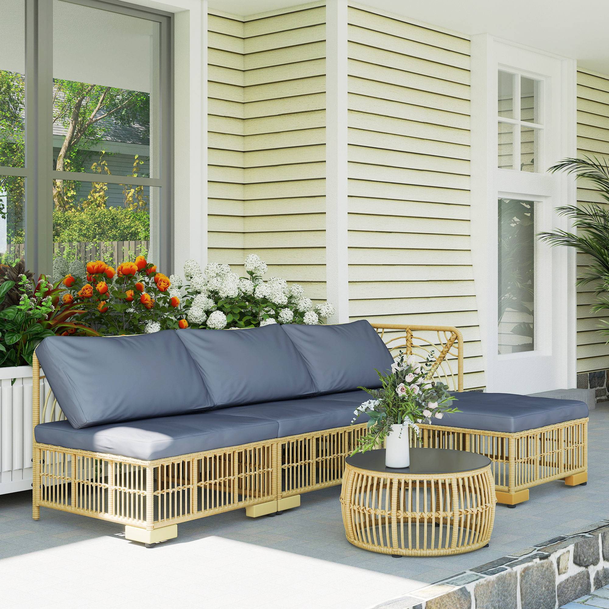 ComfortXL - Salon de jardin modulable 5 pièces acier résine tressée patio gris - ComfortXL Outdoor Living - Image 3